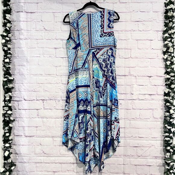 Chico's Handkerchief Hem Mixed Media Asymmetric Twist Dress 2 Petite Stretch - Picture 3 of 11